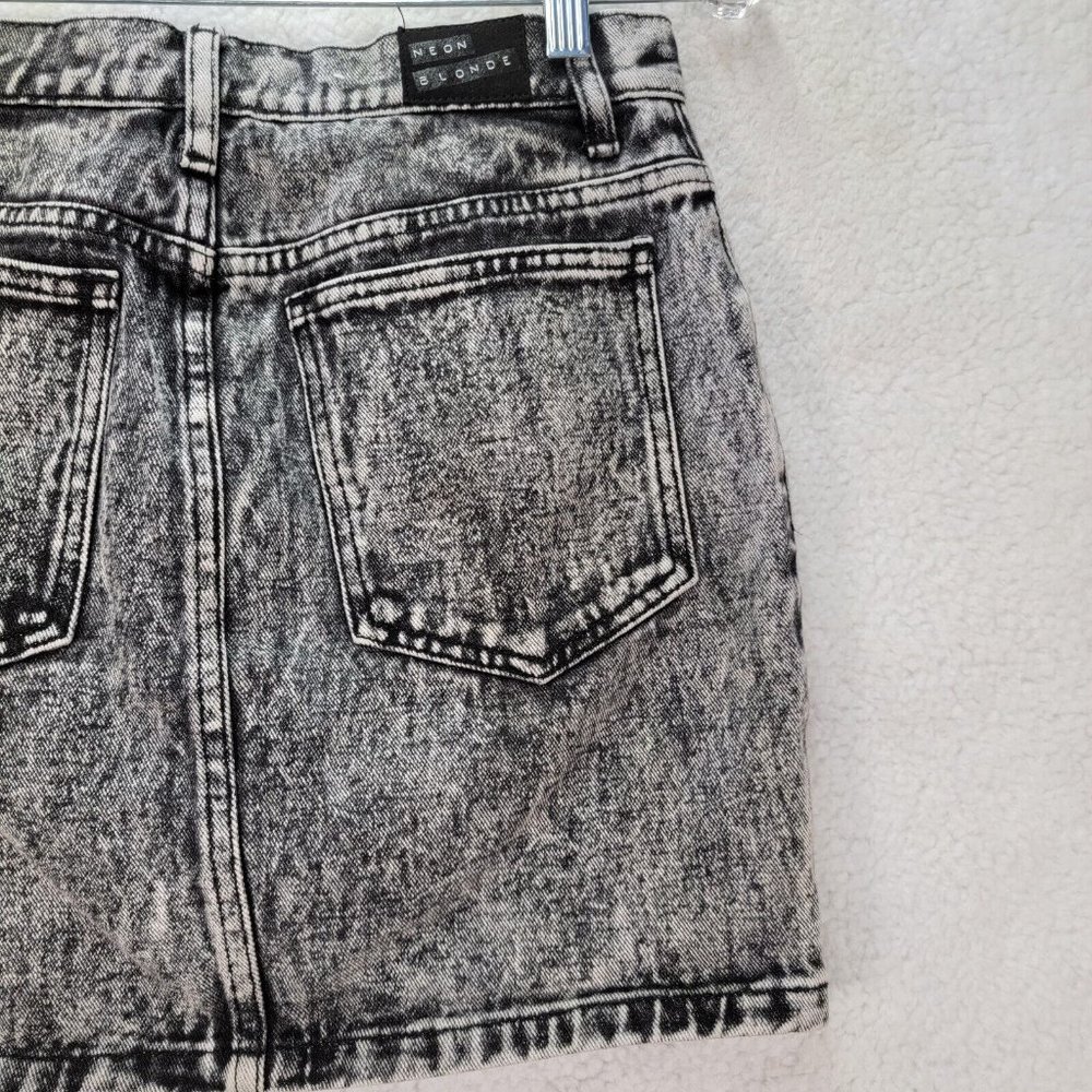 Neon Blonde Charcoal Cotton Denim Meet My Mum Acid Wash Jean Mini Skirt - Picture 9 of 12